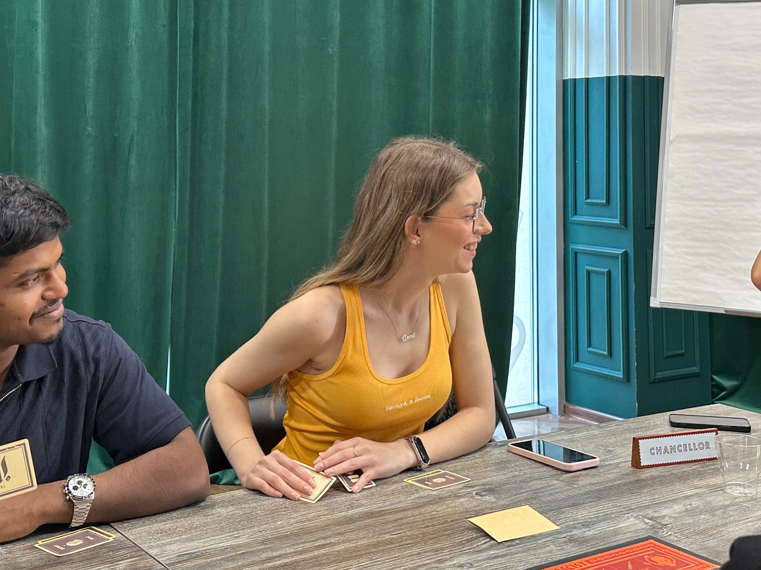 Players smiling during the weekly recap game